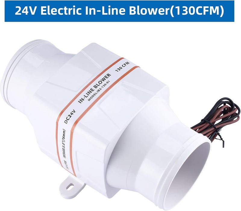 NovelBee Marine Boat DC 24V Electric in-Line Bilge Air Blower Fan Boat Engine Blowers Marine Cabin Engine Ventilation Blower Fan - Image 3